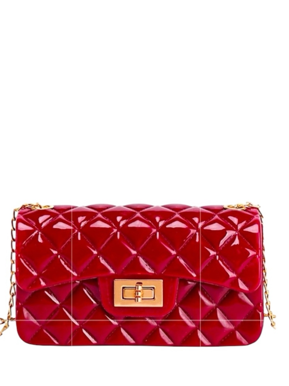 Red Quilted Jelly Crossbody with Gold Chain